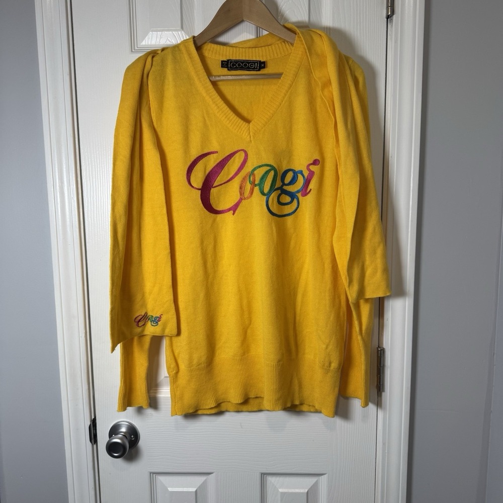 COOGI  Women's Yellow Sweater & Scarf‎ RAINBOW LOGO LS Top 1x XL
